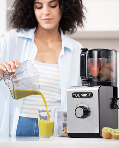 TUUMIIST juicer operates quietly at 60 RPM for smooth juice