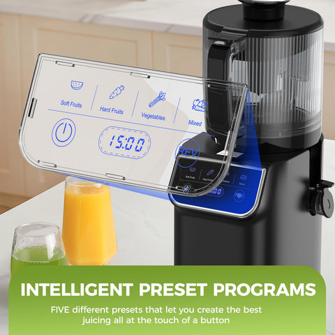 TUUMIIST juicer touchscreen control showing adjustable modes