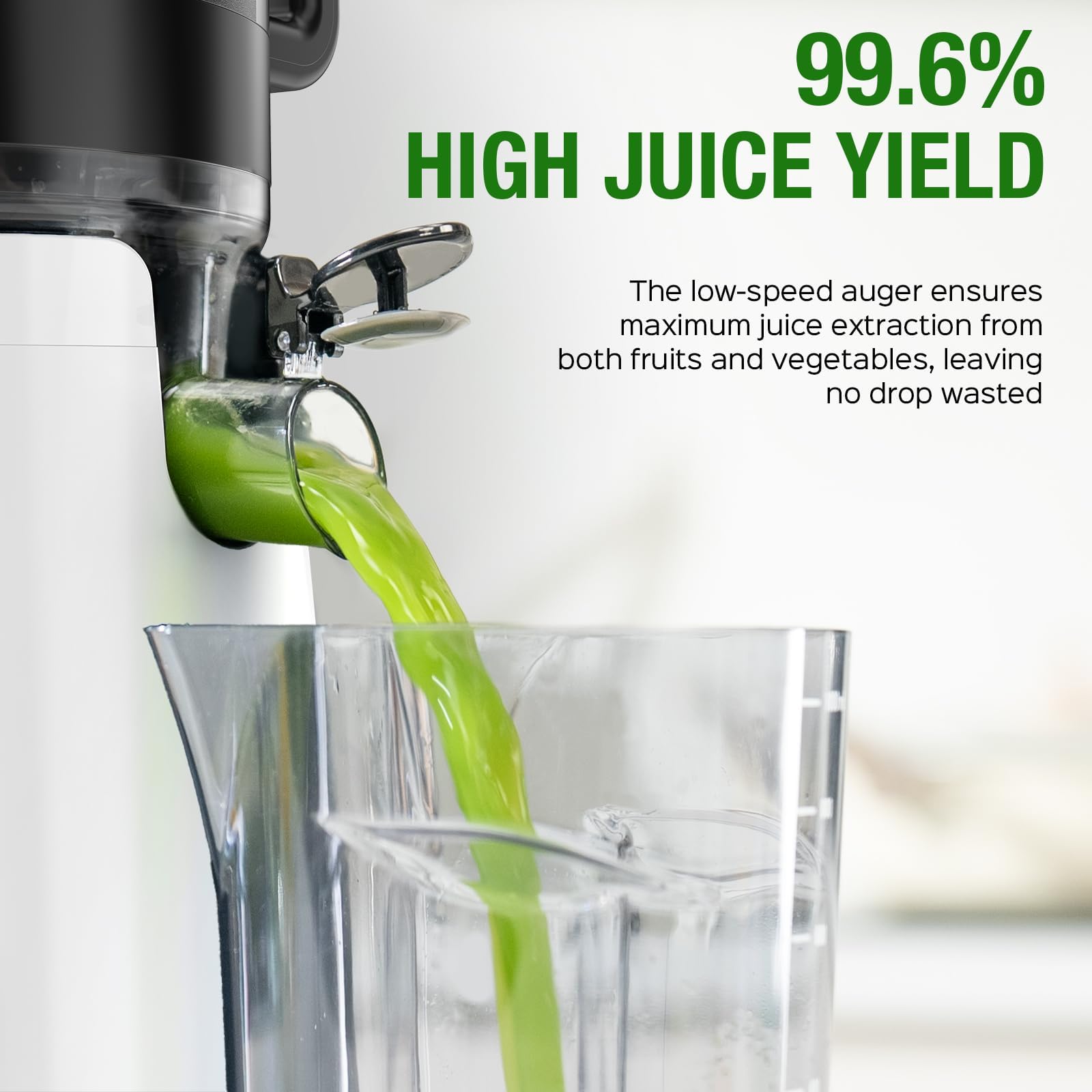 TUUMIIST juicer uses slow squeeze technology to preserve freshness.