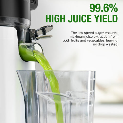 TUUMIIST juicer uses slow squeeze technology to preserve freshness.