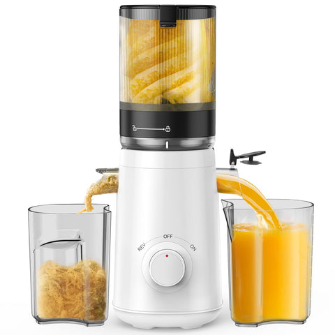 TUUMIIST juicer with a whole-fruit feed chute speeds prep and juicing.