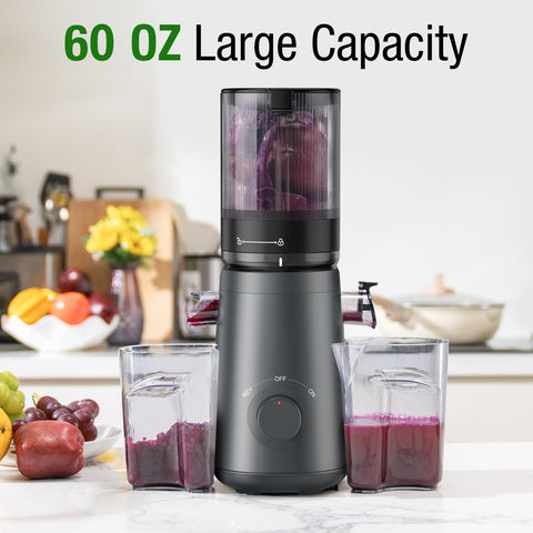 TUUMIIST juicer demonstrates slow squeeze at 55 RPM to preserve flavors and nutrients.