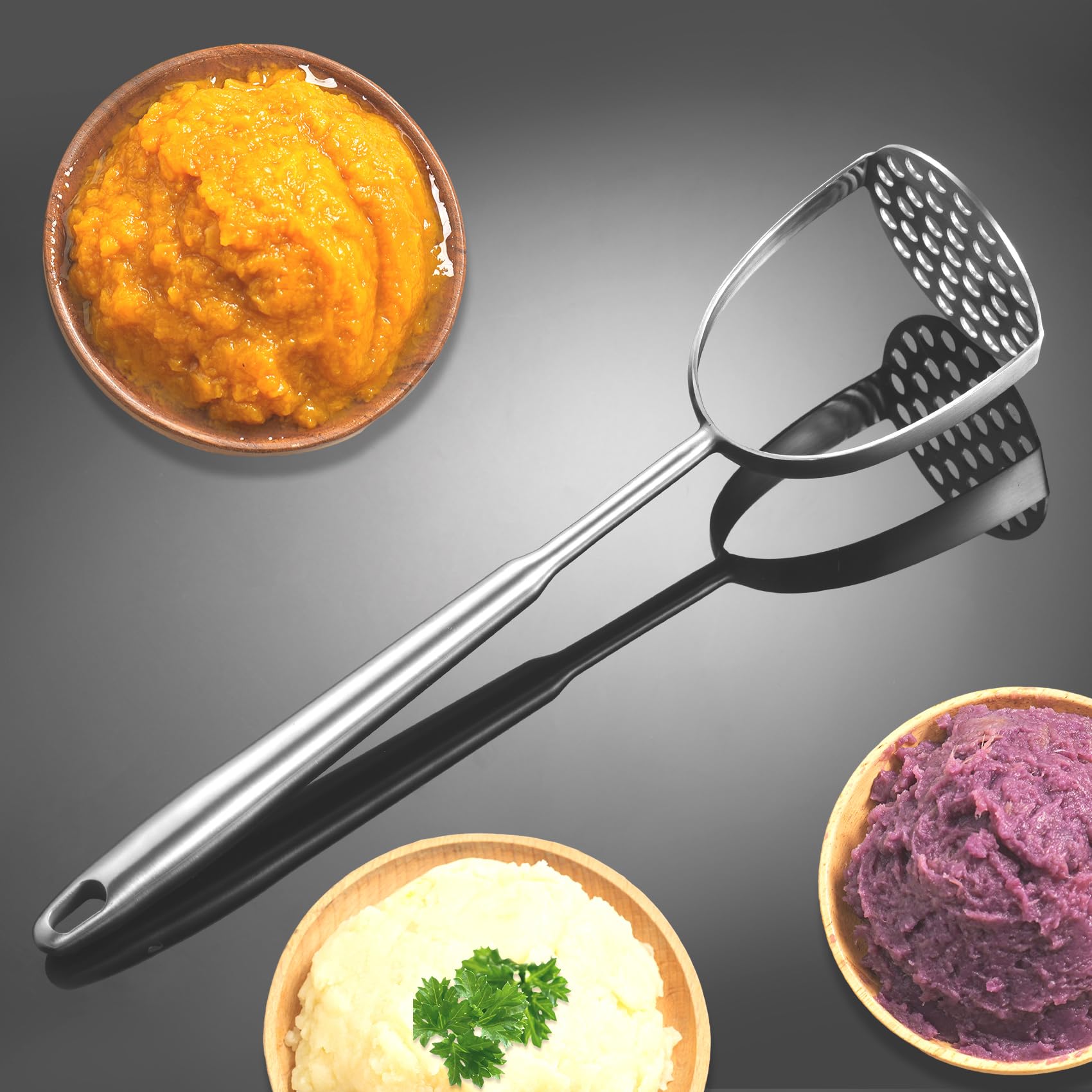 Tuyotue dishwasher-safe stainless masher simplifies cleanup after busy meals.