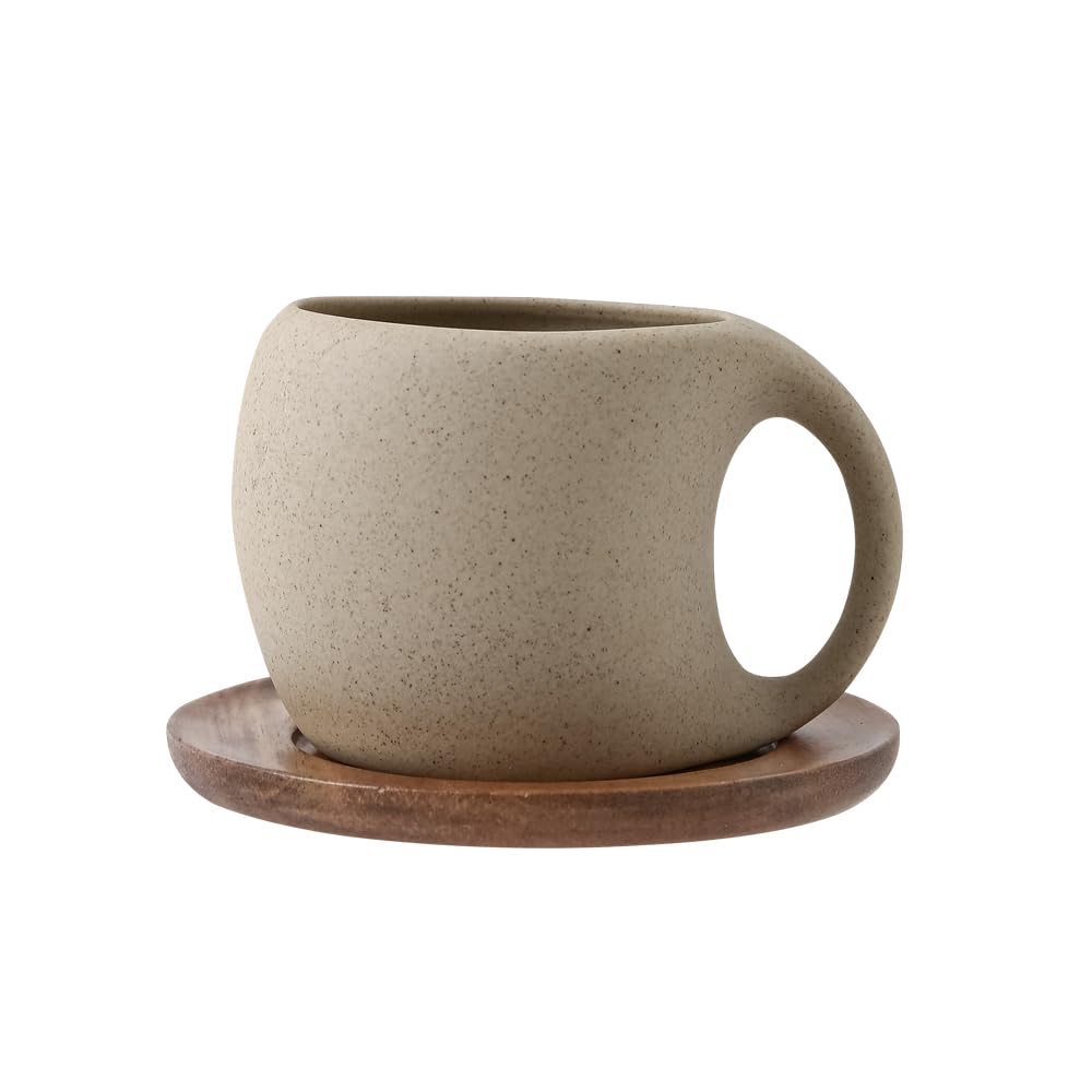 Tvvtuww 6oz espresso cup with acacia wood saucer for refined mornings.