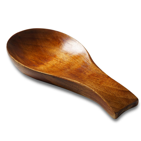 Tvvtuww acacia wood spoon rest on stove top catching drips to keep counters clean.