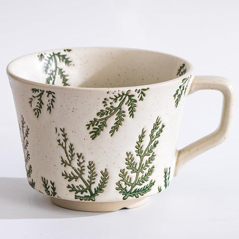 Tvvtuww ceramic mug 11oz green leaf front view for daily coffee or tea