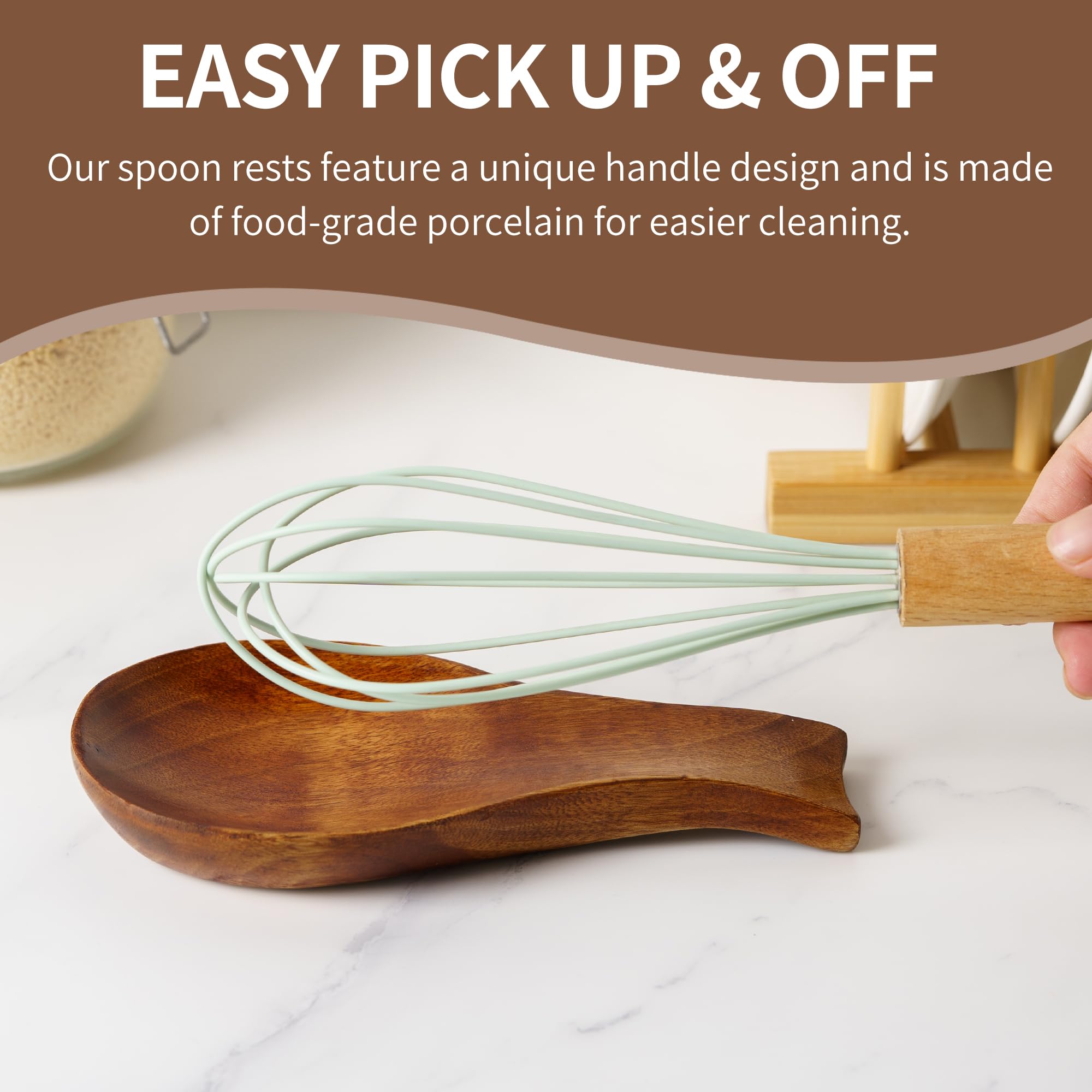 Tvvtuww spoon rest with durable acacia wood, easy to wipe clean.