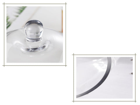 twakutwaku clear glass dome cloche highlights pastries on display.