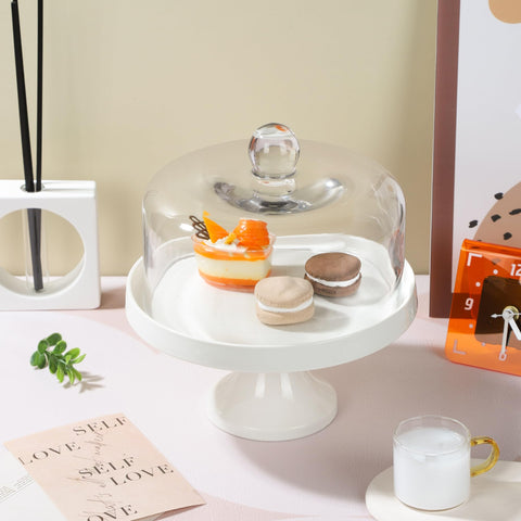 twakutwaku glass cake stand topper elevates presentation and protects cake.