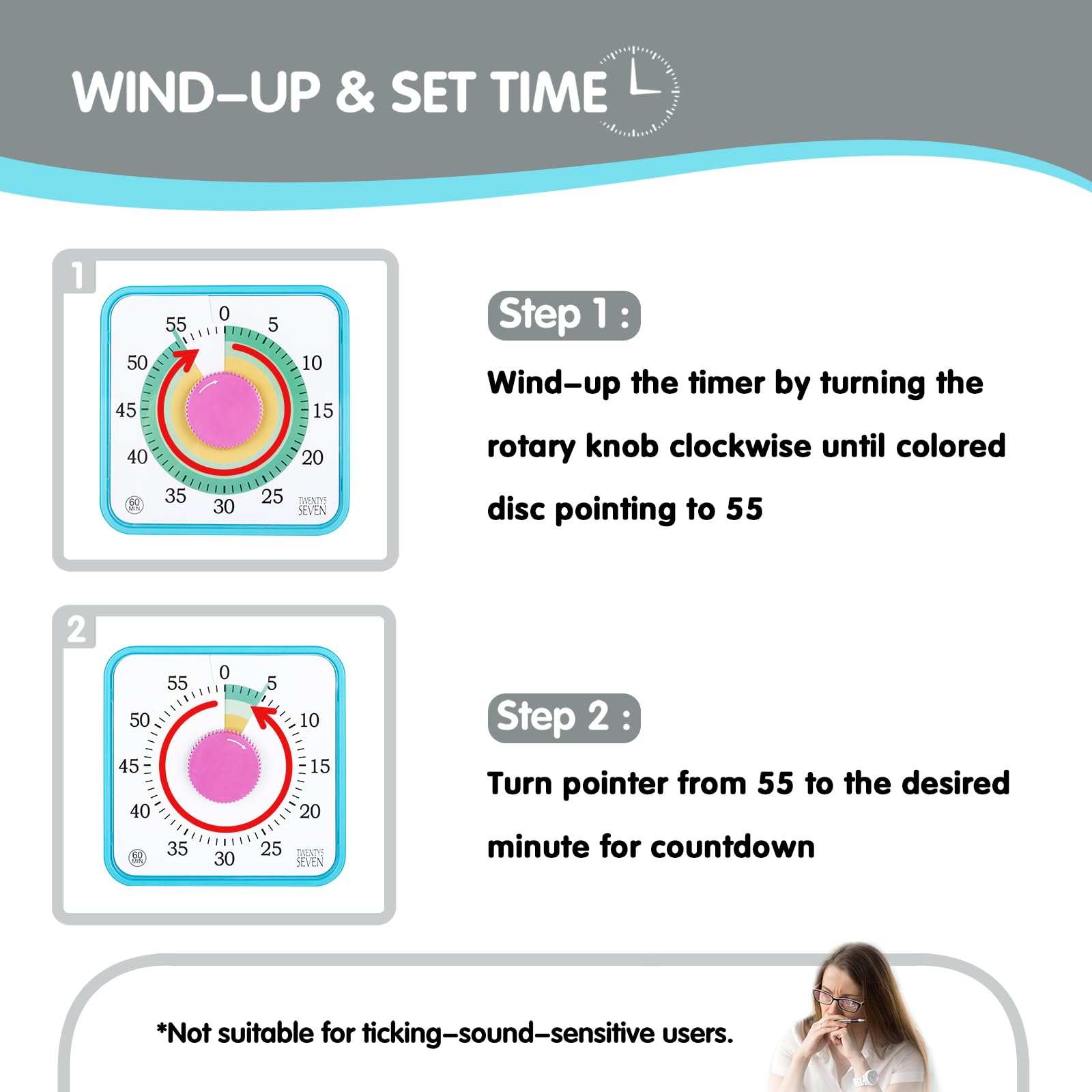 TWENTY5 SEVEN countdown timer dial with bold colors signals time progress for students