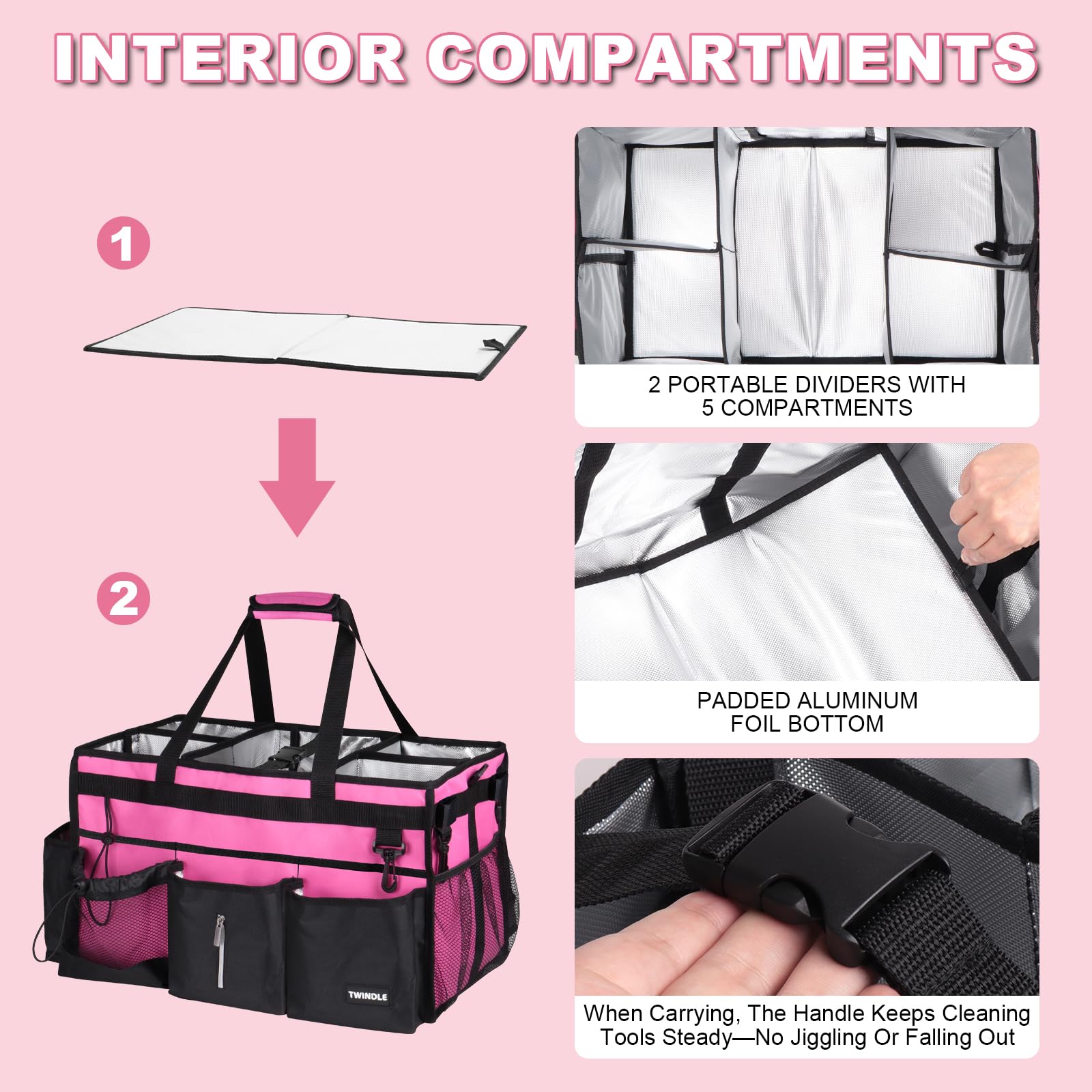 TWINDLE interior aluminum lining wipes clean quickly after busy cleaning sessions.