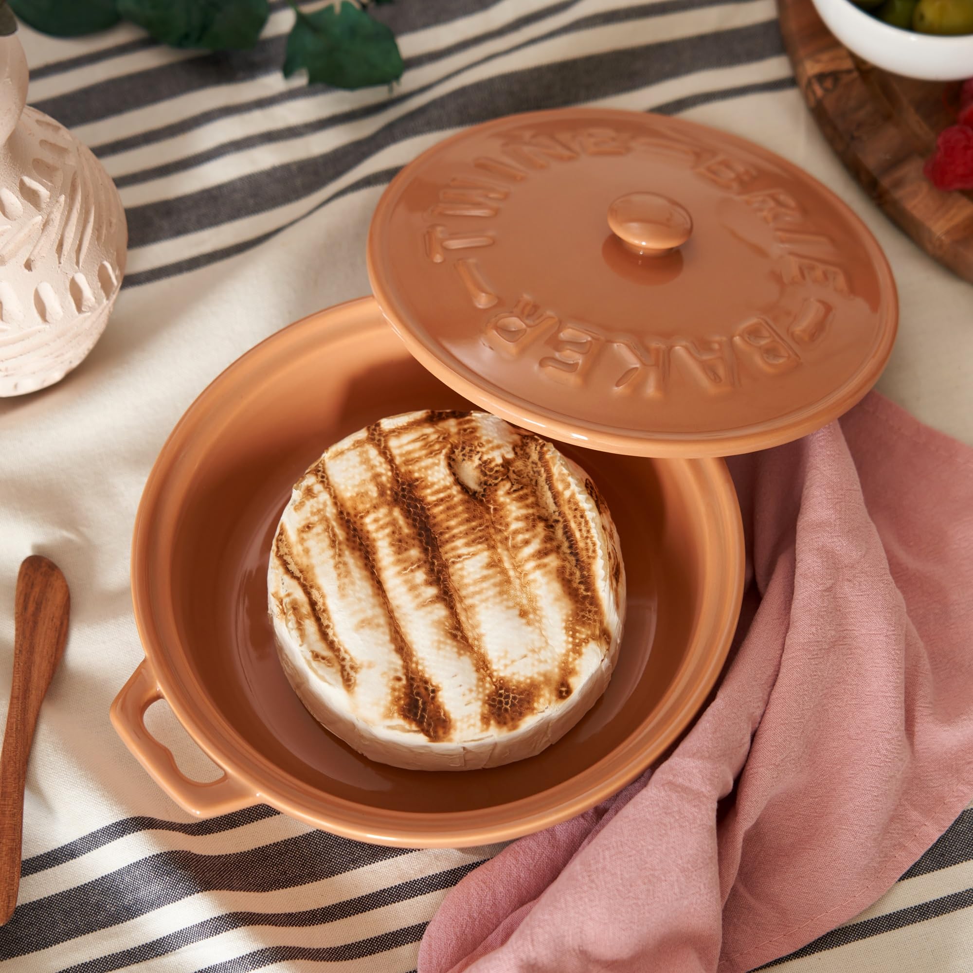 Twine brie baking dish with handles for easy entertaining.