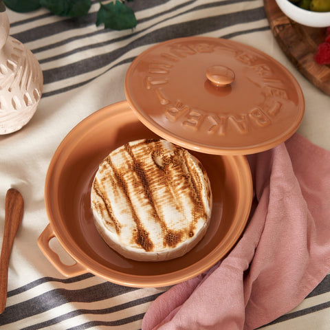 Twine brie baking dish with handles for easy entertaining.
