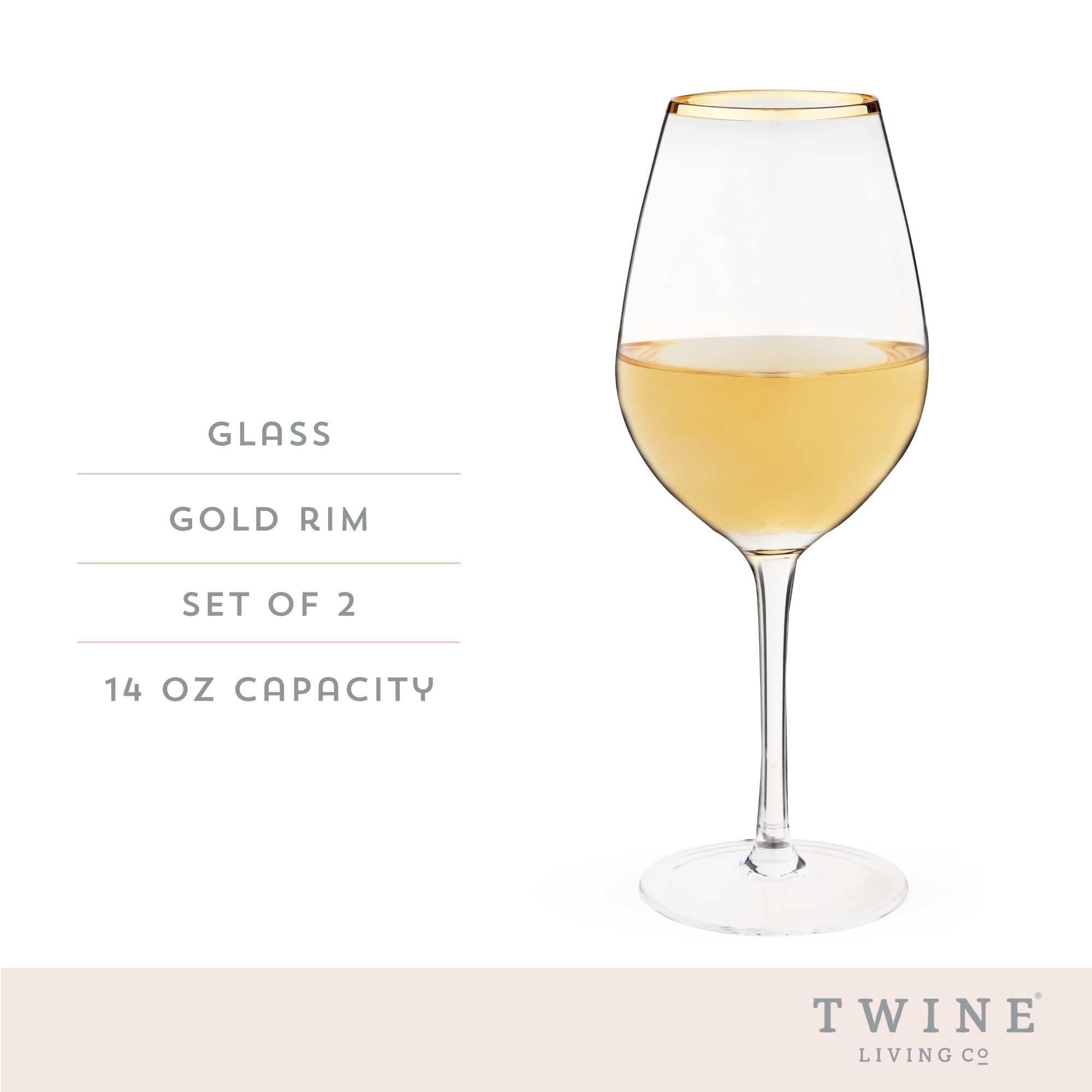 Twine gilded stemmed wine glass with clear glass enhances wine color during tasting.