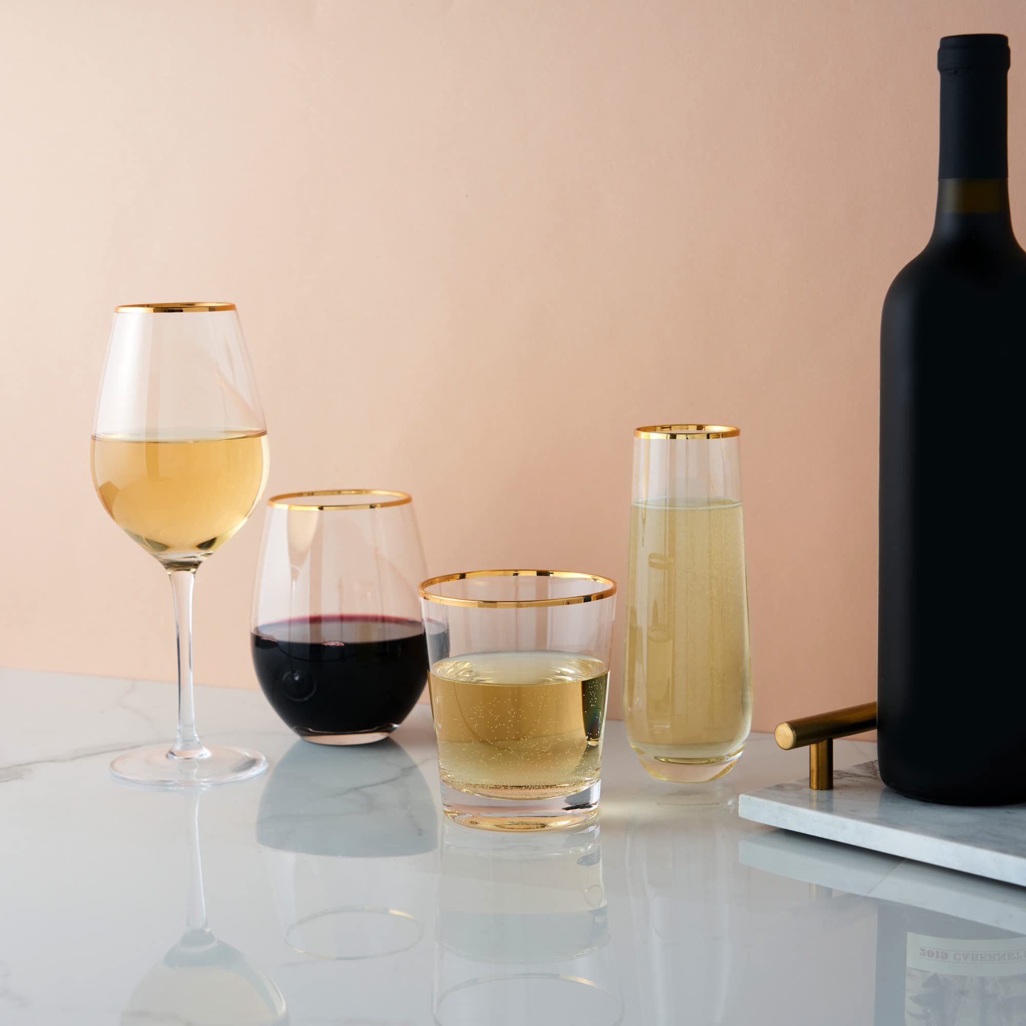 Twine gilded stemmed wine glass adds timeless charm to bar cart presentations.