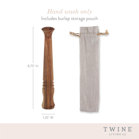Twine Muddler with burlap pouch for stylish home bar storage.