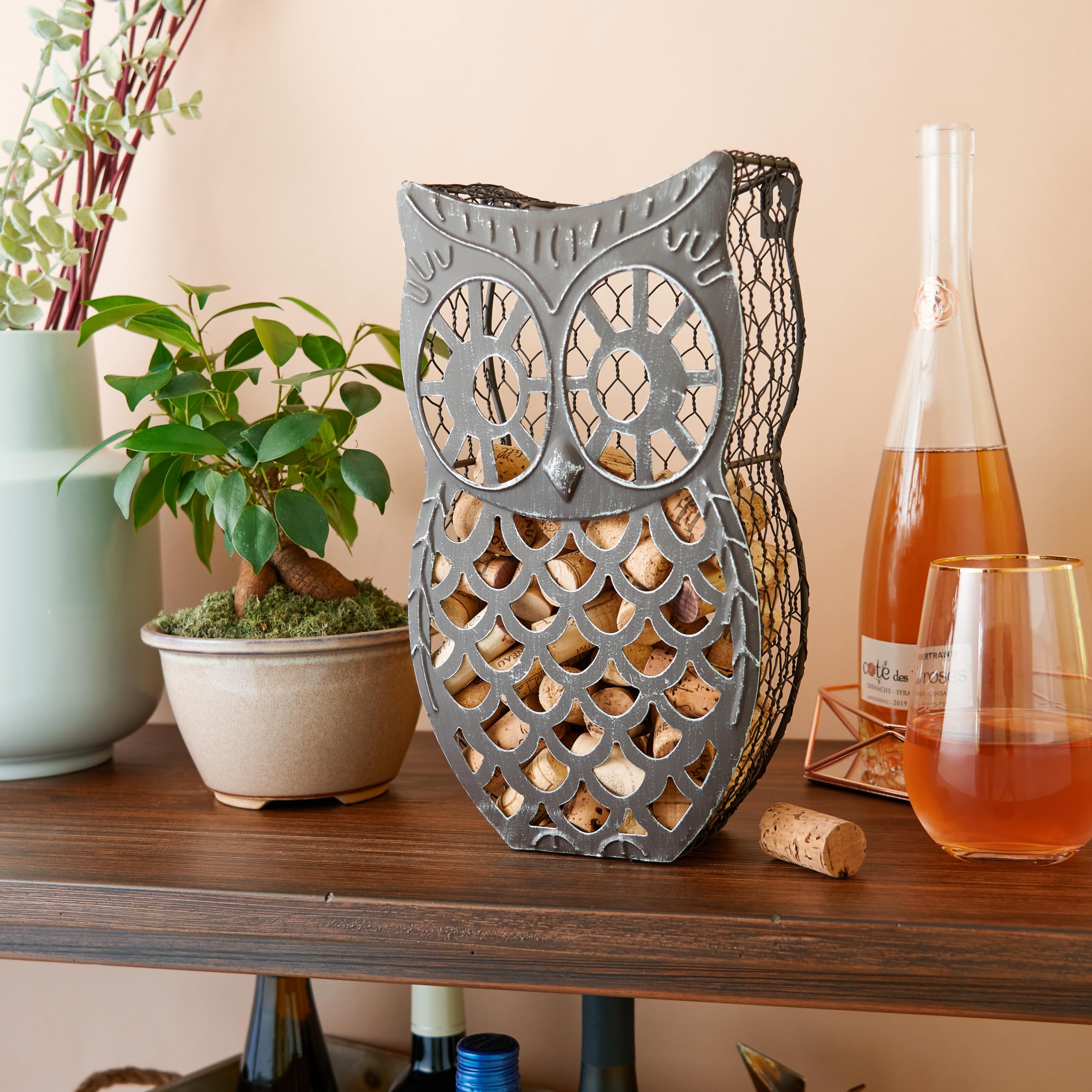 Twine Wise metal cork holder with distressed bronze finish, durable decor.