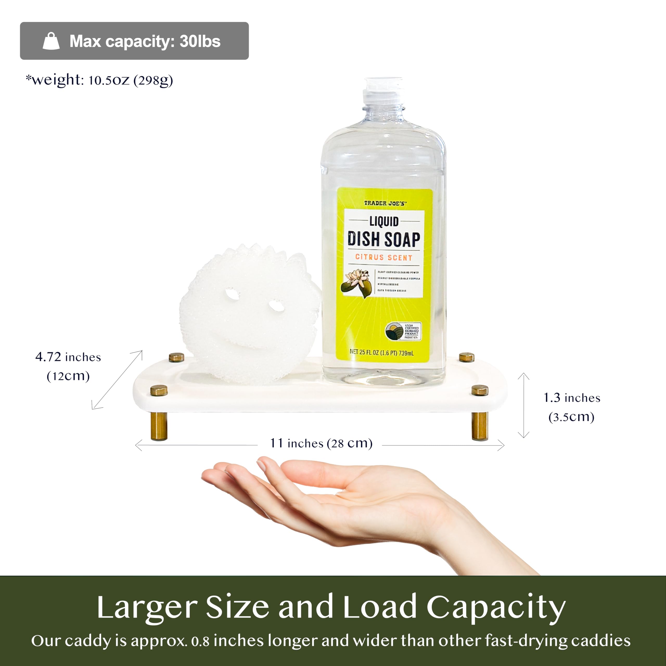 TWINKLE MOMENT sponge and soap organizer keeps countertops tidy and clutter-free.