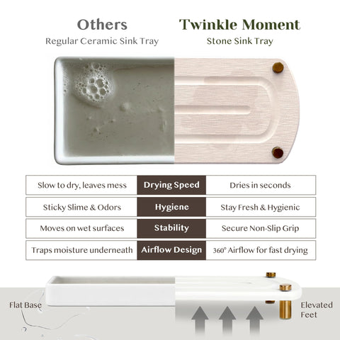 TWINKLE MOMENT white trays with gold legs fit kitchen counters and vanities.