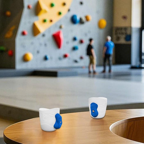 TWO STONES white and blue mug blends style with climbing vibes