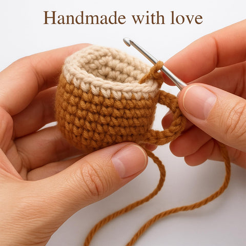 TWPER amigurumi inspired crochet coffee cup as a cozy home decor accent