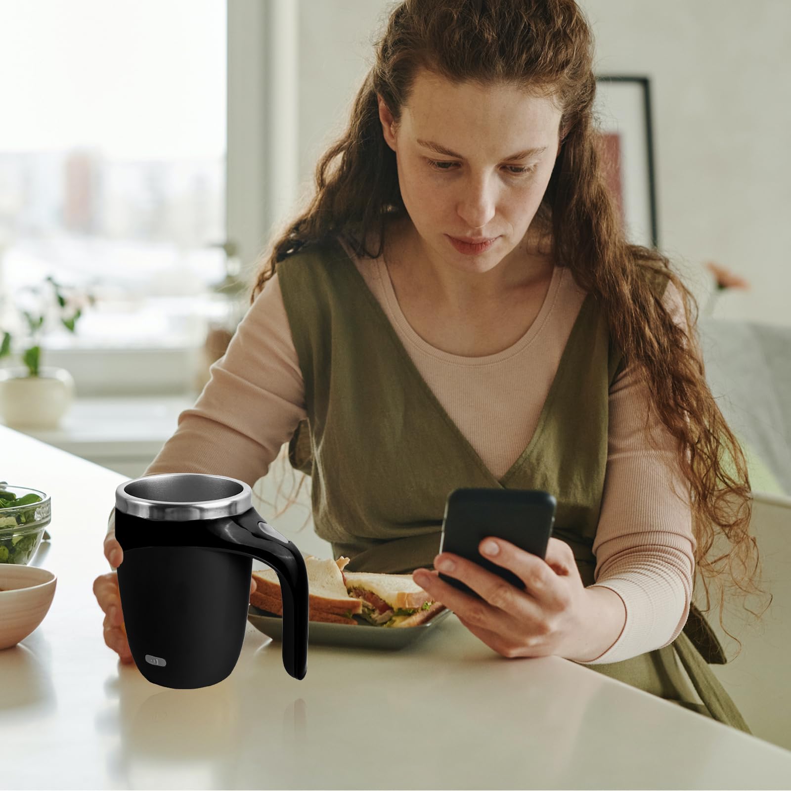 TXLOOK self-stirring mug durable plastic exterior with slip-free grip