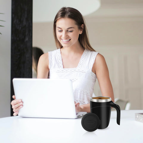 TXLOOK self-stirring mug on office desk ready for caffeine boosts