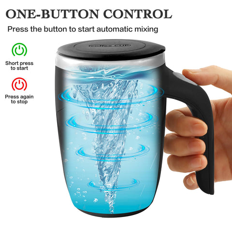 TXLOOK self-stirring mug open lid showing easy powder mixing