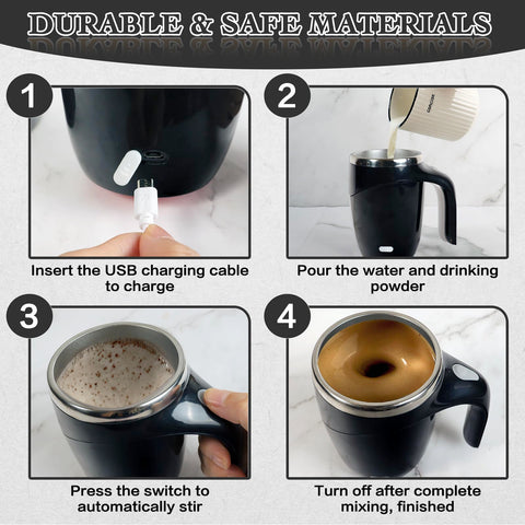 TXLOOK self-stirring mug magnetic stir rod in action blends evenly