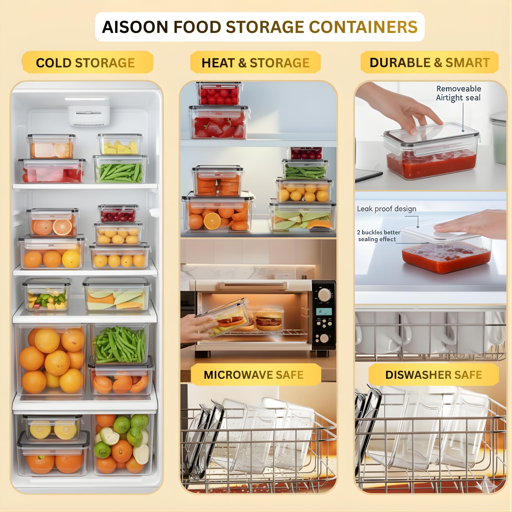 TYKOON AISOON 34oz rectangle container, transparent design keeps ingredients visible