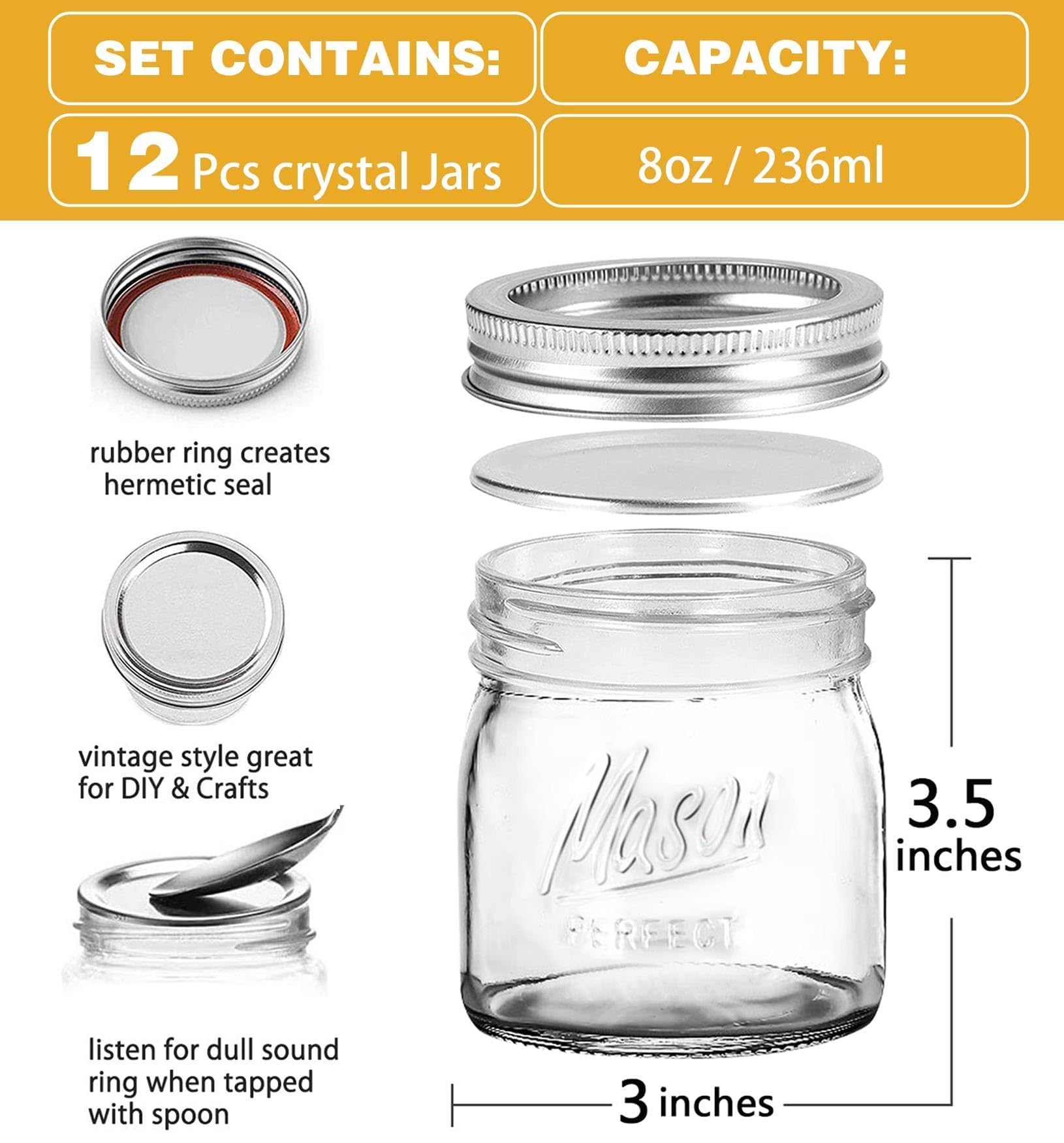 Tynatune 8oz regular-mouth jar with clear glass for easy visibility.