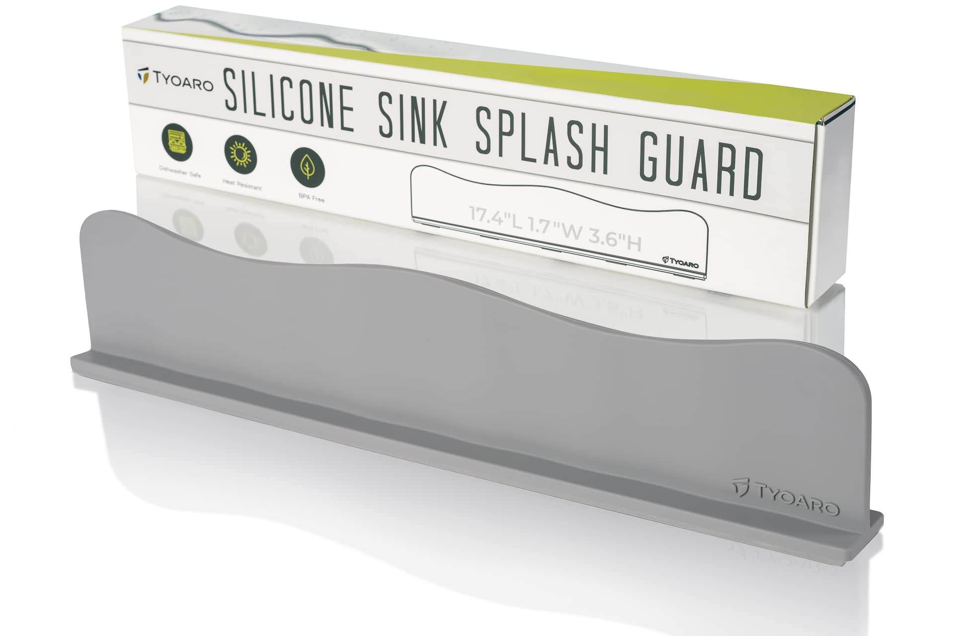 TYOARO silicone sink splash guard front view showing non-slip protection against splashes