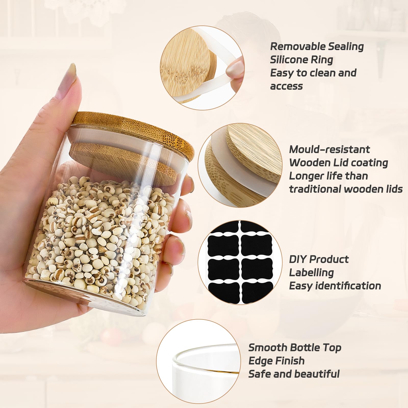  TYQG airtight silicone lids seal jars to protect contents and prevent leaks.
