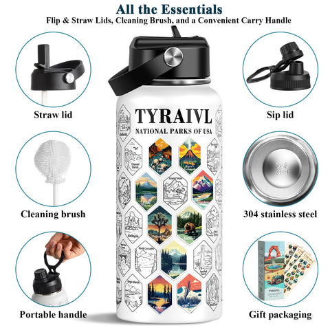 Tyraivl leakproof water bottle handle for secure carry on trails.