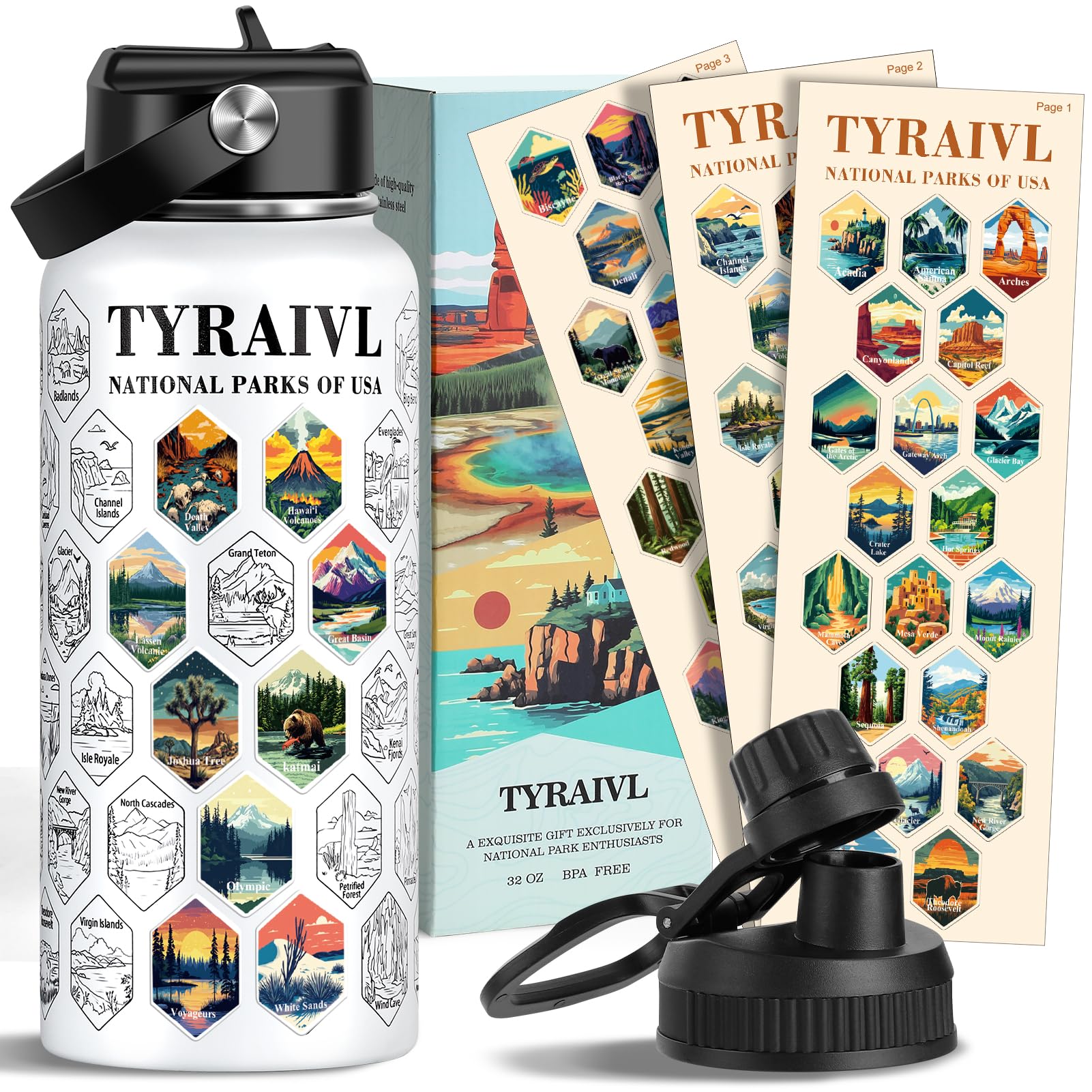 Tyraivl National Parks 32oz bottle for hiking and long outdoor trips.