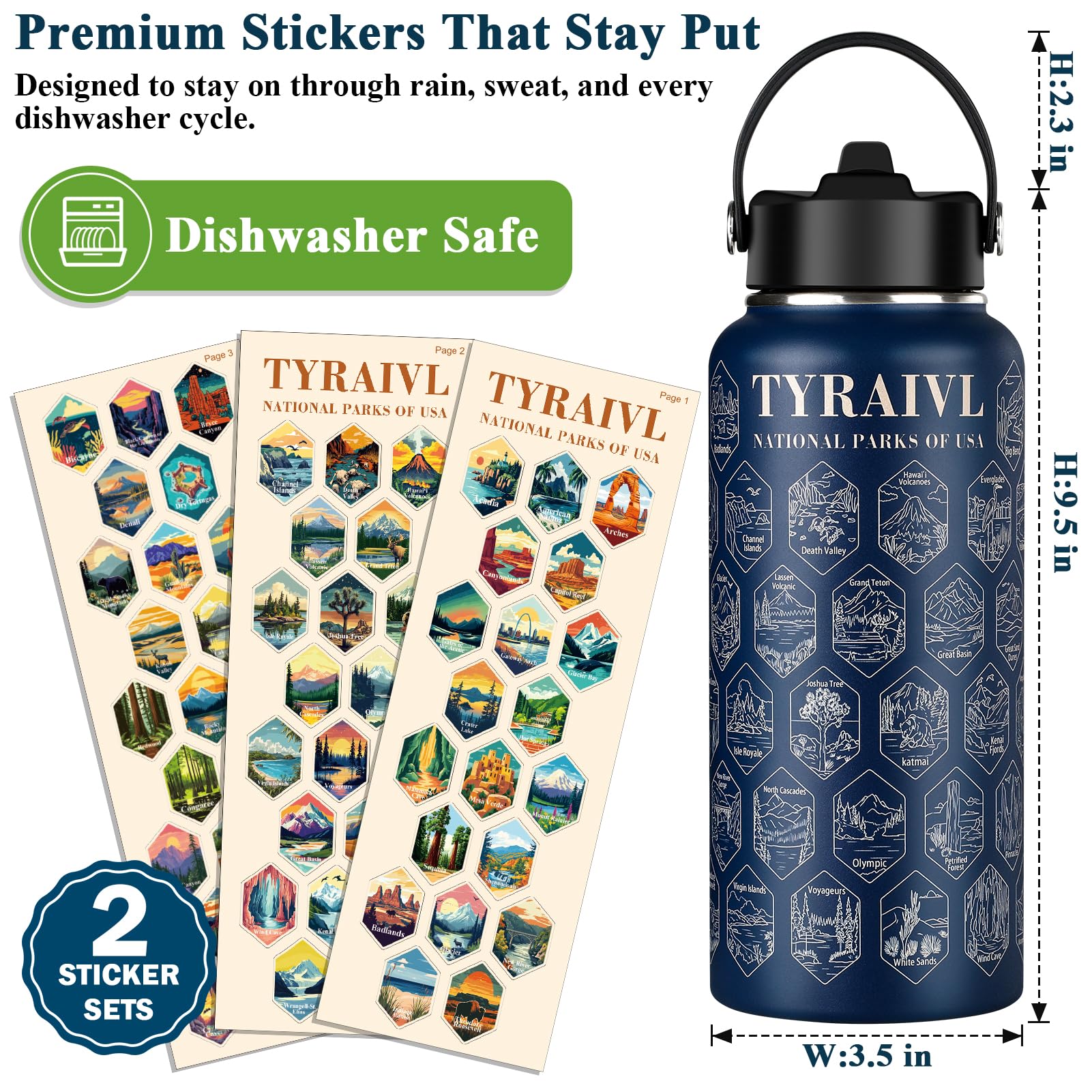 Tyraiv durable stickers resist rain and dishwasher wear