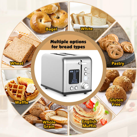 Tyyaefy bagel toaster defrost/reheat timer helps prep efficiently.