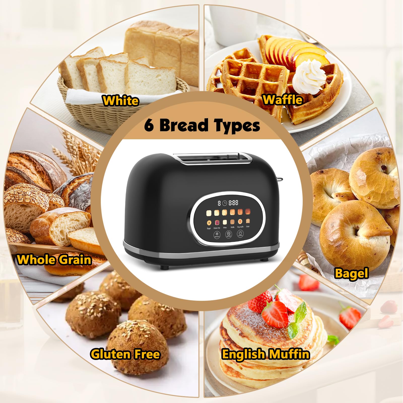 Tyyaefy digital toaster with 1.5-inch wide slots for thick toast and bagels.