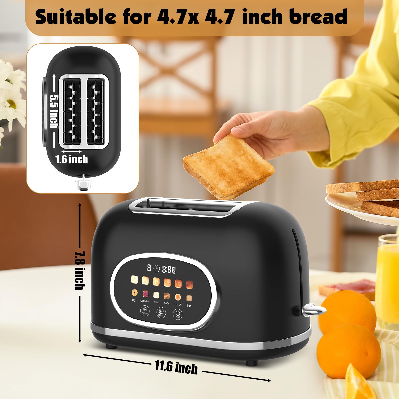 Tyyaefy removable crumb tray simplifies cleanup after breakfast.
