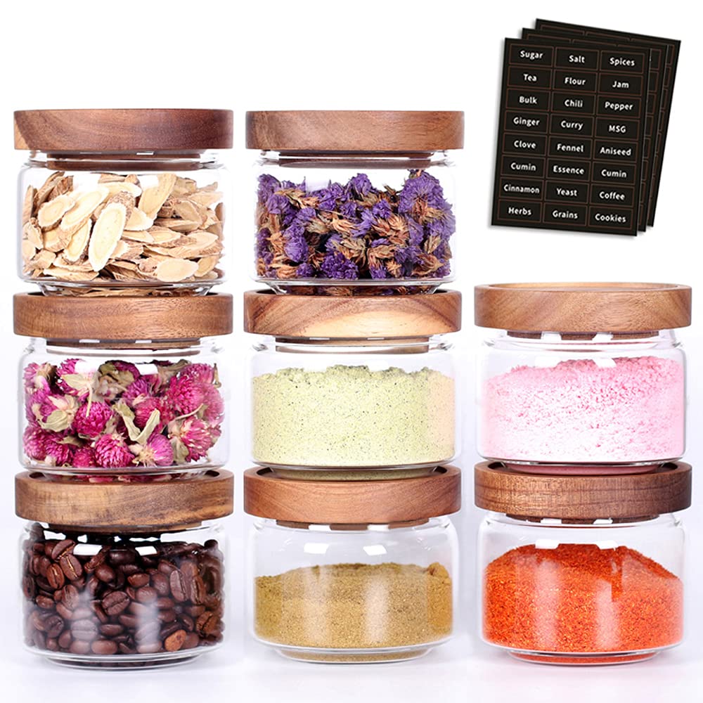 Tzerotone 8-pcs spice containers with jars for precise pour and organized pantry.