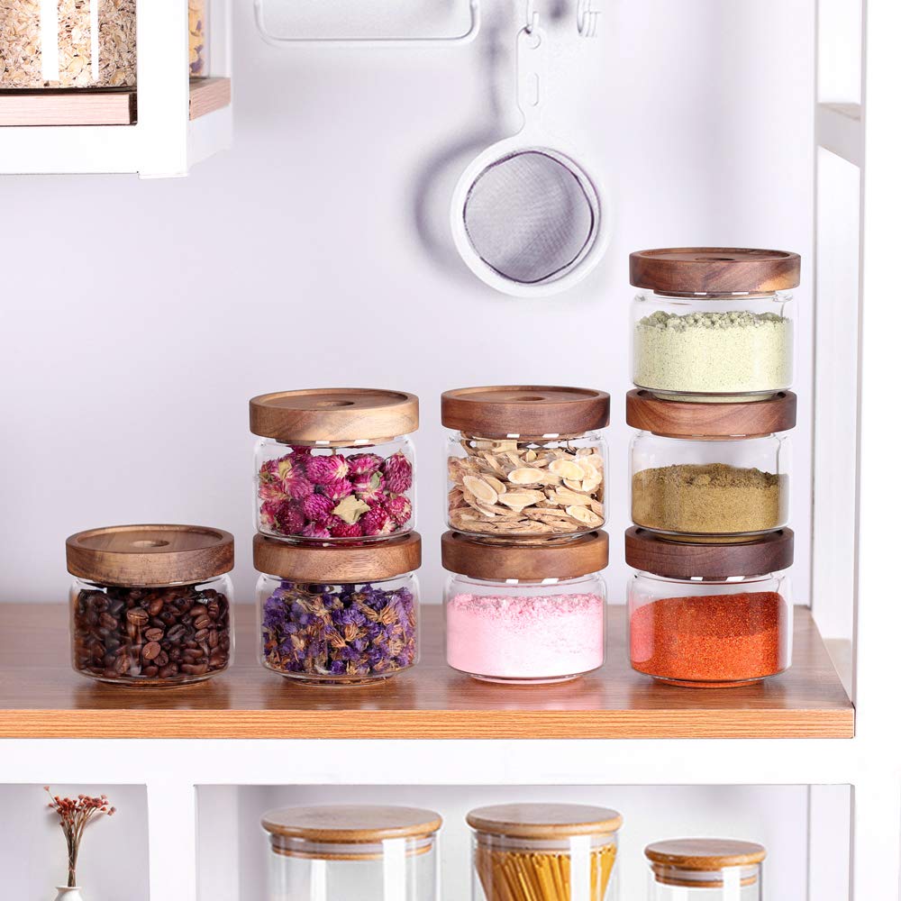 Tzerotone acacia airtight lids keep spices fresh and dust-free in your kitchen.