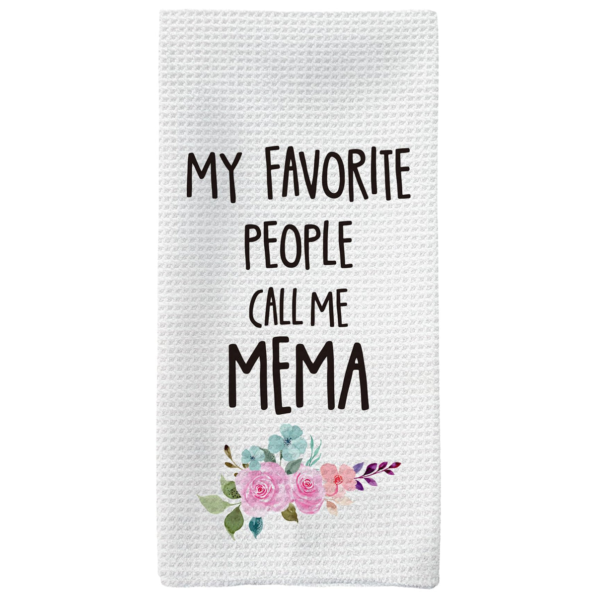 Tzhim Mema Gifts kitchen towel with Christmas pattern for festive cleanup.