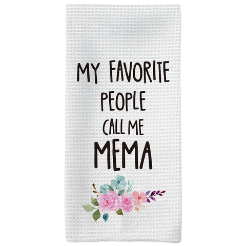 Tzhim Mema Gifts kitchen towel with Christmas pattern for festive cleanup.