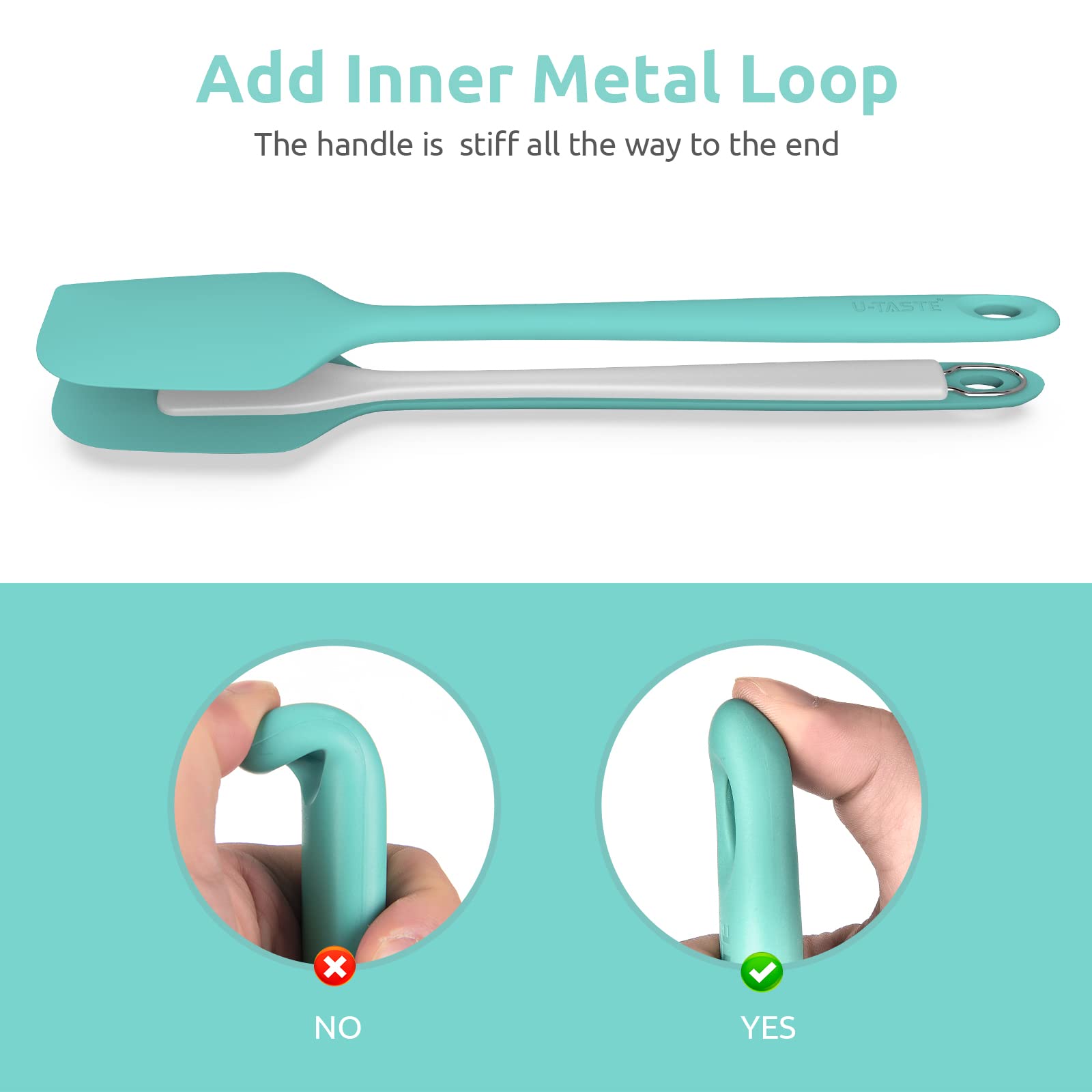 U-Taste 14in spatula with upgraded core prevents bending during heavy mixing.