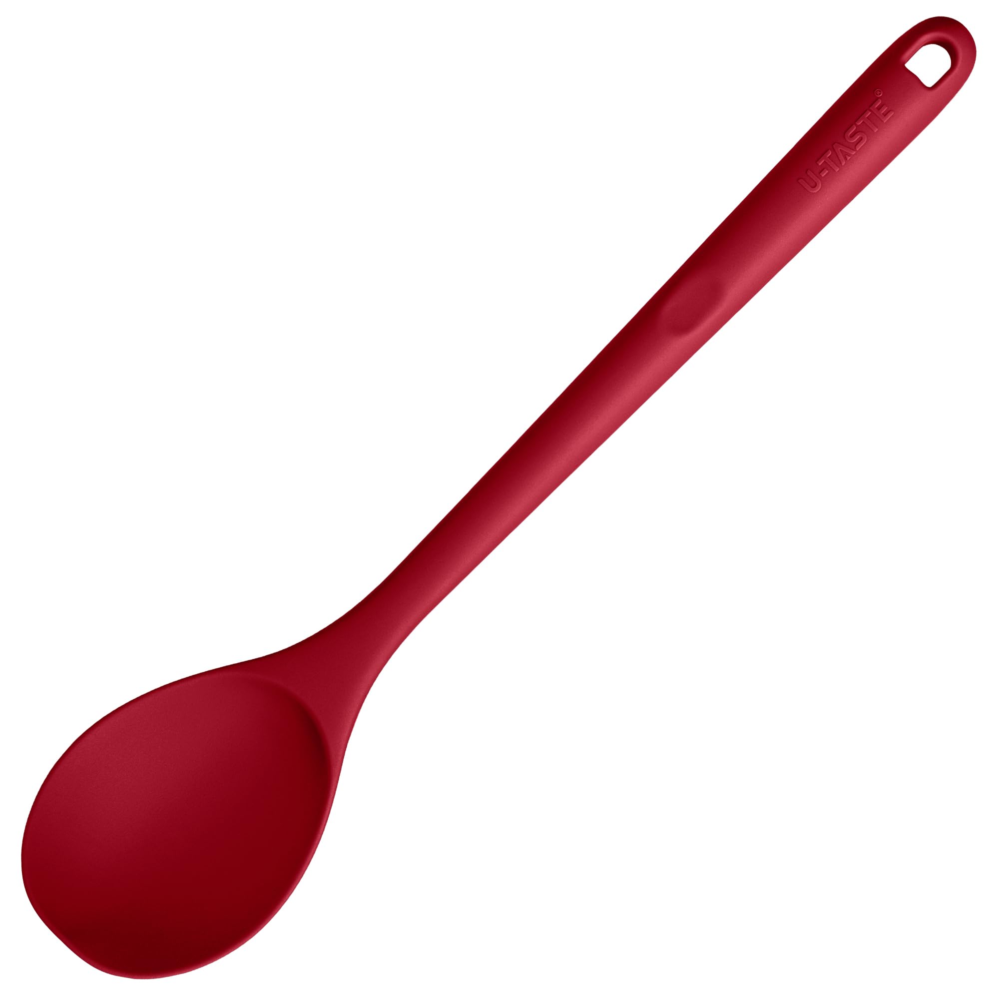 U-Taste 600ºF silicone spoon red, ideal for high-heat cooking and stirring safely.