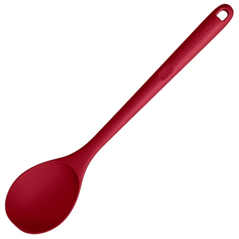 U-Taste 600ºF silicone spoon red, ideal for high-heat cooking and stirring safely.