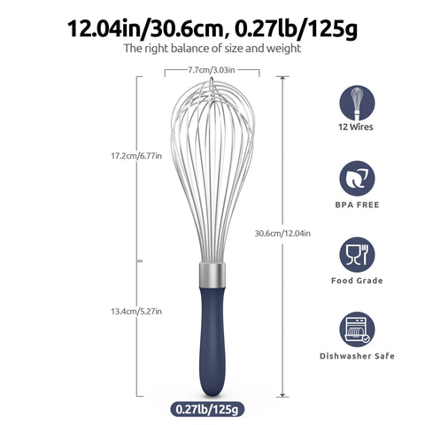 Close-up of U-Taste whisk handle highlighting ergonomic silicone grip