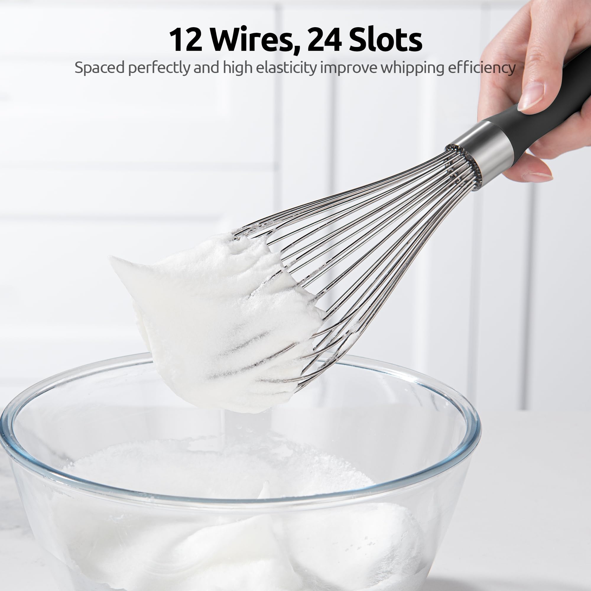 U-Taste balloon whisk withstands heavy batters and frostings without bending.