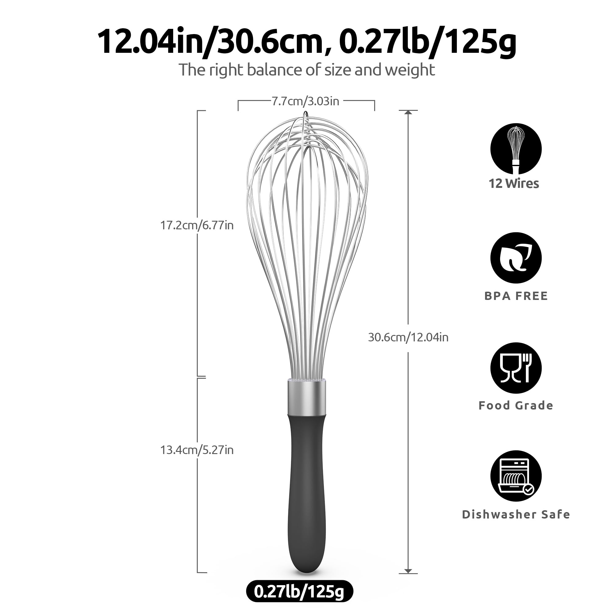 U-Taste sealed-base balloon whisk prevents food from entering the handle.
