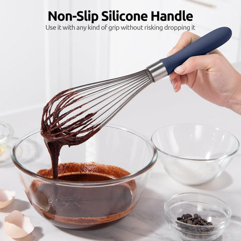 Sturdy 18/10 wires on the U-Taste whisk resist bending during thick batters